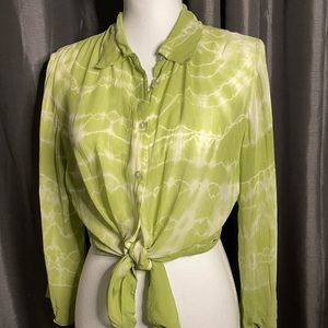 100% Silk Lime Green Tie Dye Blouse